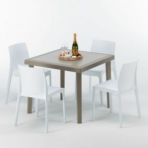 Mesa de jardn muebles y sillas  S7090SETJ4, Mesa de centro de mimbre de poli, resistente, hecha en Italia