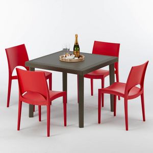 Mesa y sillas cocina al aire libre apilable  S7090SETMK4, Mesa de caf de mimbre, para jardines, terrazas, hoteles