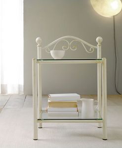Lina Bedside Table, Mesita de luz en hierro pintado y 2 estantes de vidrio