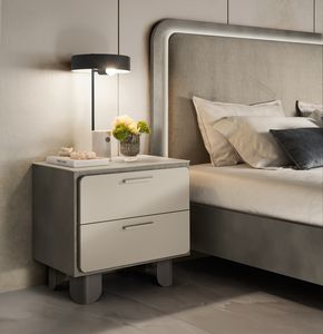 PERLA mesita de noche, Mesita de noche de madera con tapa de cristal