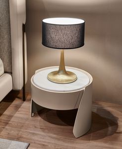 Sharon mesilla de noche, Mesita de noche tapizada en cuero, con tapa redonda