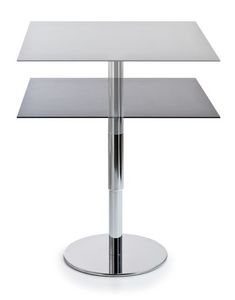 Intondo H47:71 Q, Mesa redonda con marco de metal cromado, tapa laminada, mesa con altura variable