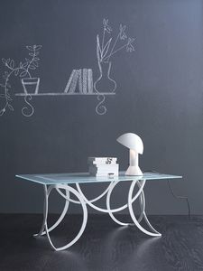 Azzurra coffee table, Mesa de metal moderno con tapa de cristal satinado