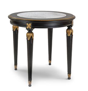Mesa auxiliar 4974, Mesa auxiliar de madera lacada en negro, con tapa redonda de m�rmol o espejo