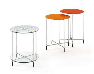 Twin, Conjunto de mesas de centro con tapa de cristal y estructura de acero inoxidable