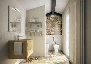 Dressy comp.04, Mueble de bao de mostaza mate con lavabo de vidrio