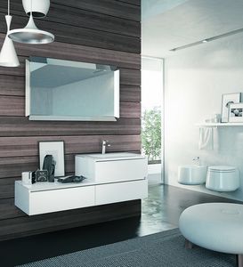 SWING SW-13, Mueble de bao blanco pulido con espejo