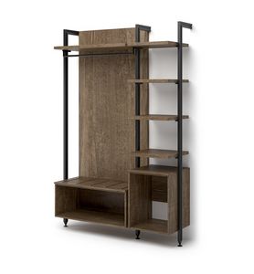 Art. 31038 Armario de estructura vertical con compartimento para minibar y portaequipajes., Mobiliario multifuncional para habitaciones de hotel.