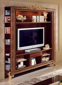 Giotto gabinete de TV 01, TV de pie con estantera con decoraciones de oro, sencillo y prctico