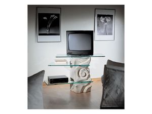 Corallo TV Unit, Giratoria TV de soporte, hecha de piedra con estantes de cristal
