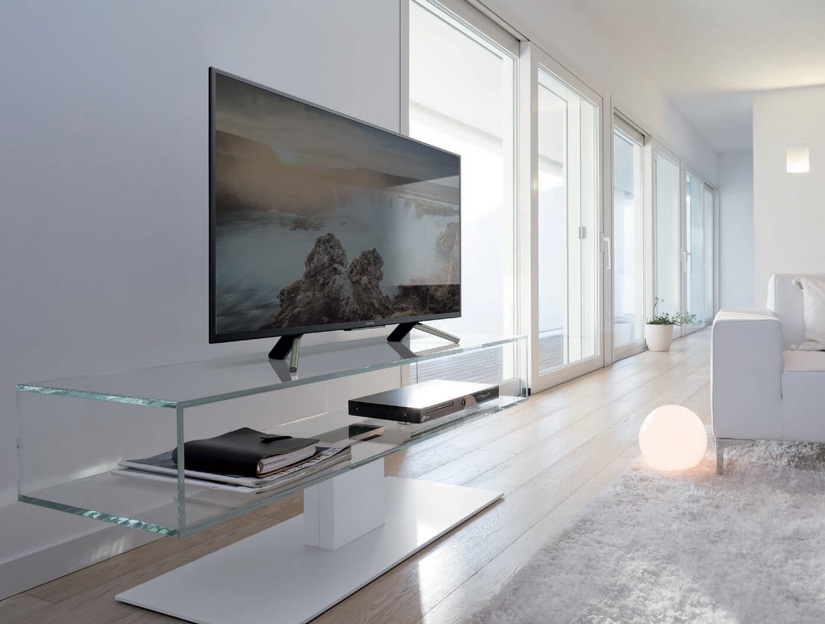 Mueble TV giratorio en cristal y acero