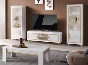 Gold soporte TV 160, Mueble TV bajo lacado blanco