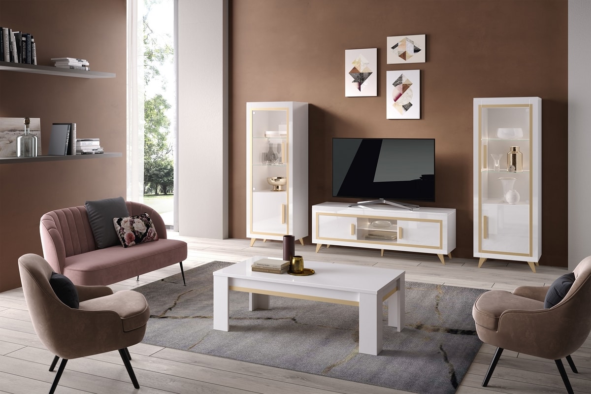 Mueble TV bajo lacado blanco