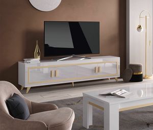 Gold soporte TV 207, Mueble TV bajo, con serigrafa dorada