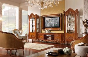 Prestige Plus PP76 PP77, Mueble de pie para TV en brezo, con detalles dorados.