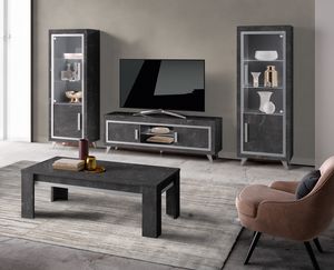 Silver soporte TV 160, Mueble TV bajo acabado efecto mrmol