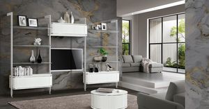 Art. 1119/G Millerighe, Mueble modular de pared con montantes met�licos acabado nervado