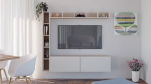 Day 08, Muebles de sala de estar con puerta de televisin y elementos colgantes