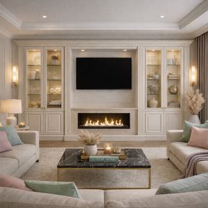 Parete su misura con camino, Muebles de pared hechos a medida para sal�n contempor�neo