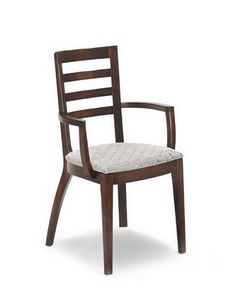 Ramona S-PL, Silla moderna con brazos, en madera, asiento tapizado