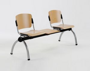 Cortina movable bench with table, Banco de metal con asientos de madera para salas de espera