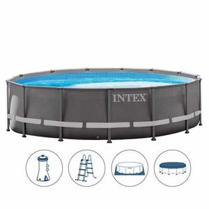 Intex 26310 ex 28310 Sobre el fondo de la piscina ultra 427x107cm - 26310, Piscina redonda con bomba de filtro y escalera