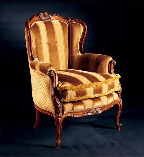 Barocco armchair 779, Sillón acolchado de madera con incrustaciones, estilo antiguo