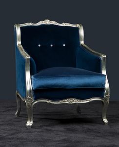 Bax terciopelo, Silln outlet, estilo Luis XVI, plateado en terciopelo azul.