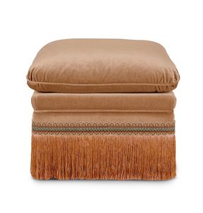Puff 25-1008, Puf tapizado en terciopelo, con flecos decorativos
