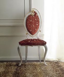 Morgana 504 silla, Silla elegantemente decorado a mano, para el comedor, acabado blanco antiguo con detalles de oro