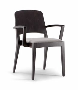 KYOTO ARM CHAIR 047 SB, Silla de madera con reposabrazos, asiento tapizado