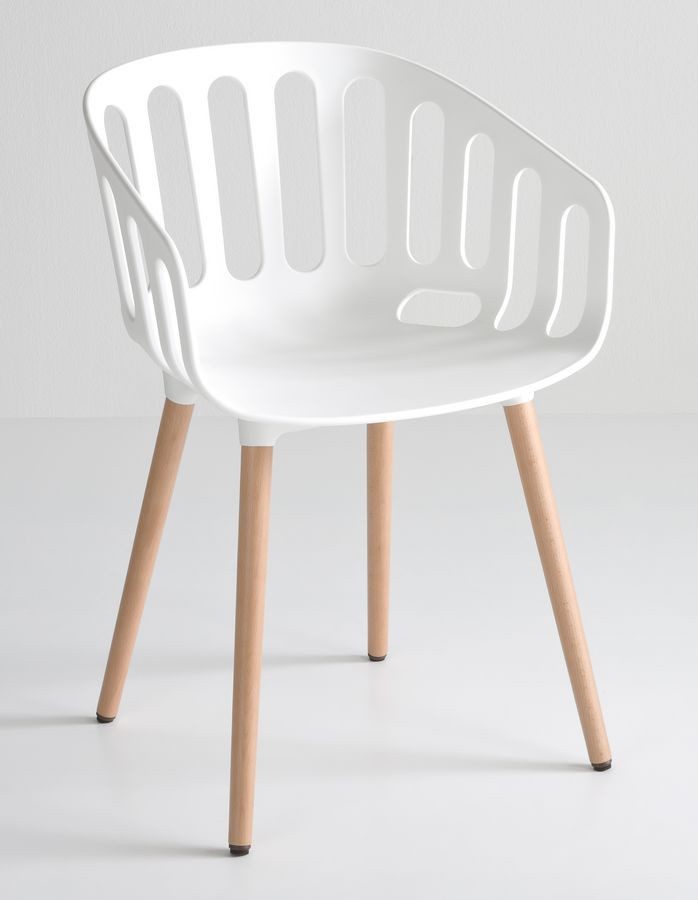 Basket Chair BL, Silla con patas de madera de haya, cubierta de polímero