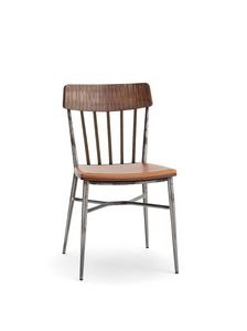 1629, Silla vintage en madera y acero, con patas cnicas
