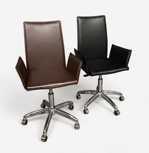 Basic Arm, Silla de home-office con reposabrazos, tapizada en piel
