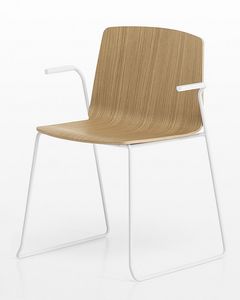 Rama Slide Base wood with armrests, Silla de trineo con brazos y concha de madera contrachapada