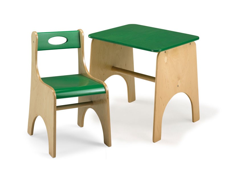 LEILA E LEILA/T, Silla y mesa para niños, hecha de madera contrachapada, para las zonas escolares y de juego