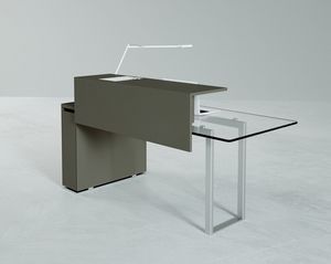 Deck Glass bancone reception, Mostrador de recepcin, con tapa de cristal y base de metal