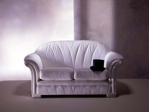 Forma Sofa, Sofá clásico, en piel blanca, de la sala de estar de lujo