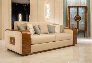 Kaiser, Sof de 4 plazas en madera maciza de haya, asiento y respaldo tapizados, adecuado para los clsicos salones