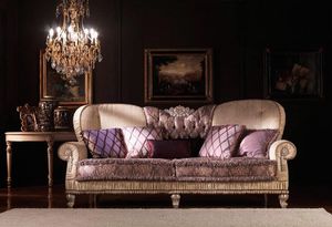 Marina, Sofá clásico, acolchado, cubierto de seda, para salón