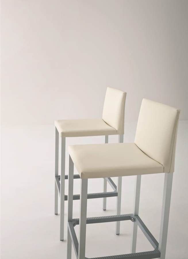 Milano 75, Taburete alto en aluminio, asiento y respaldo tapizados