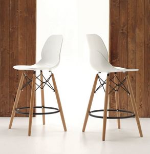 Art. 522 Shell Stool, Taburete de la cocina, patas de madera y asiento de polipropileno