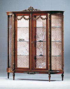 Art. L-925 N, Vitrina de madera en color nogal, dos puertas y estantes de vidrio, para salas de estar de estilo clsico