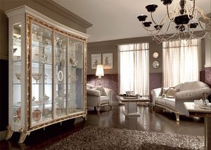 Raffaello vitrina 3 puertas, Muestre con un estilo clsico, con un diseo elegante decorado con serigrafas en polvos de oro, para el comedor de lujo