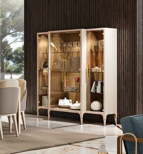 Firenze Art. F 114, Vitrina de madera, acabado exterior lacado e interior nogal.